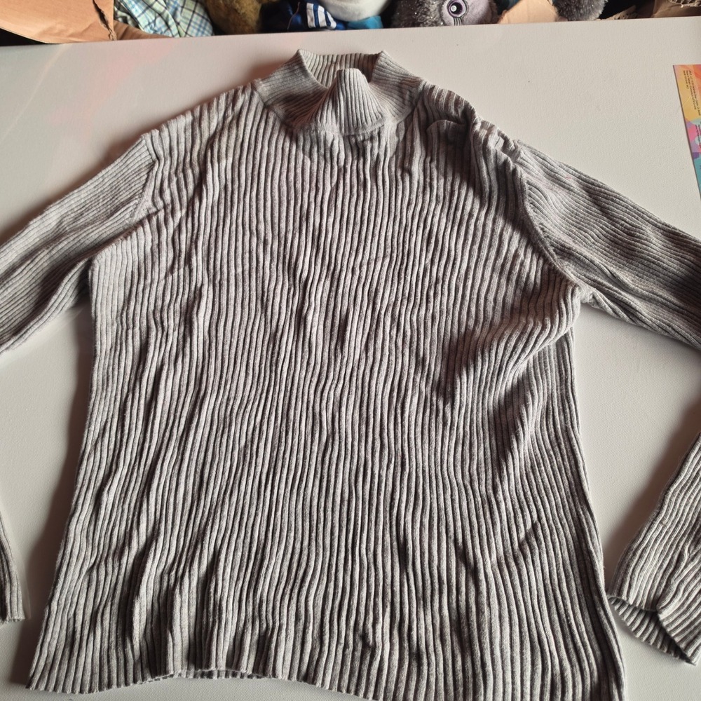 Croft & Barrow Mens XL Gray Ribbed Mock Neck Sweater 100% Cotton Long Sleeve